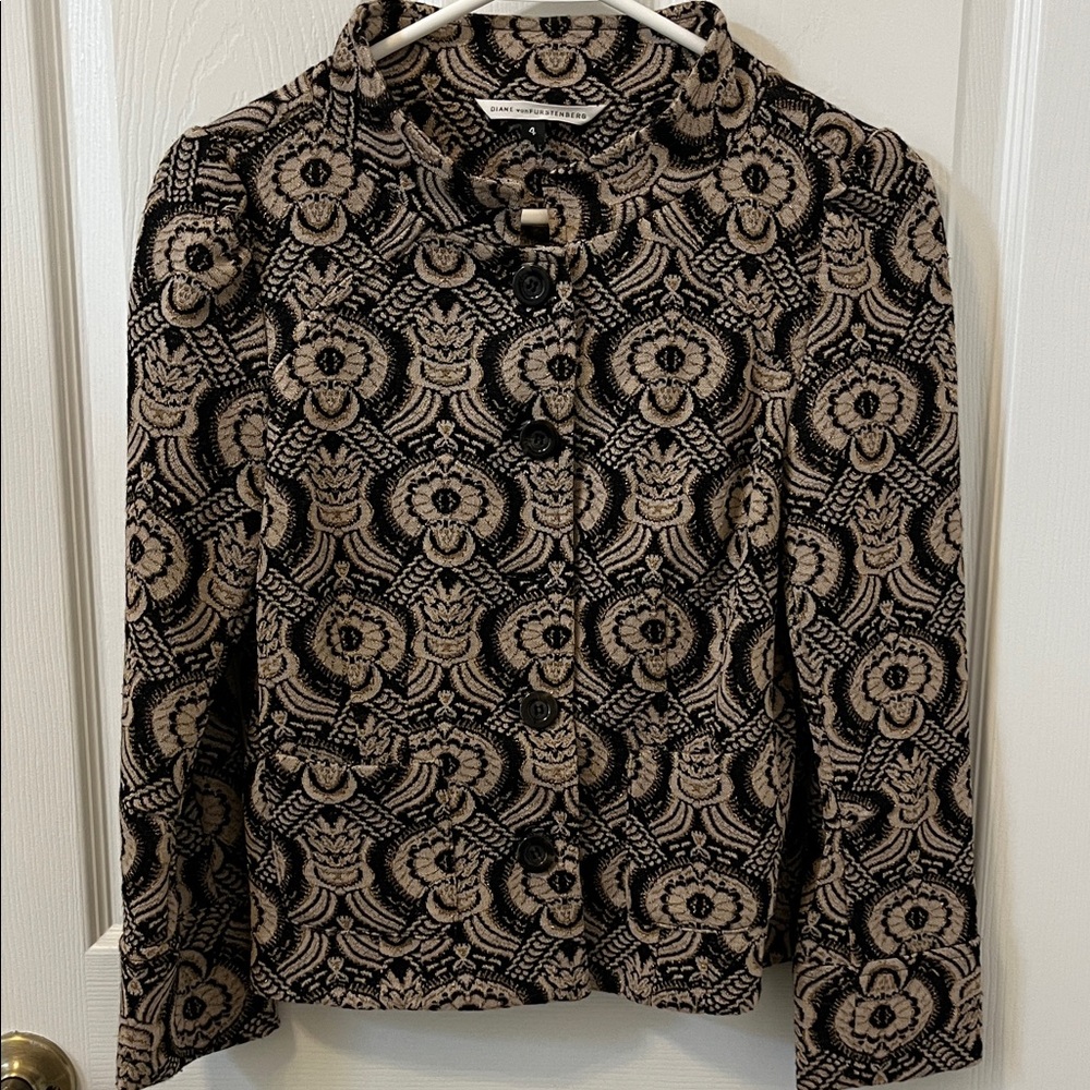Diane Von Furstenberg Kelly Black and Gold Patterned Blazer